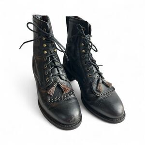 Ariat Black Heritage Lacer Leather Lace-Up Ankle Boots 7C | Tassel Western